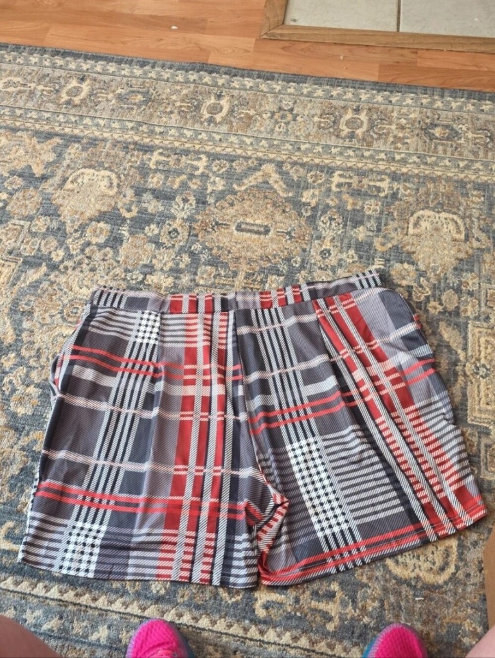 Plus Size Plaid Bermuda Shorts in Black, Gray & Red